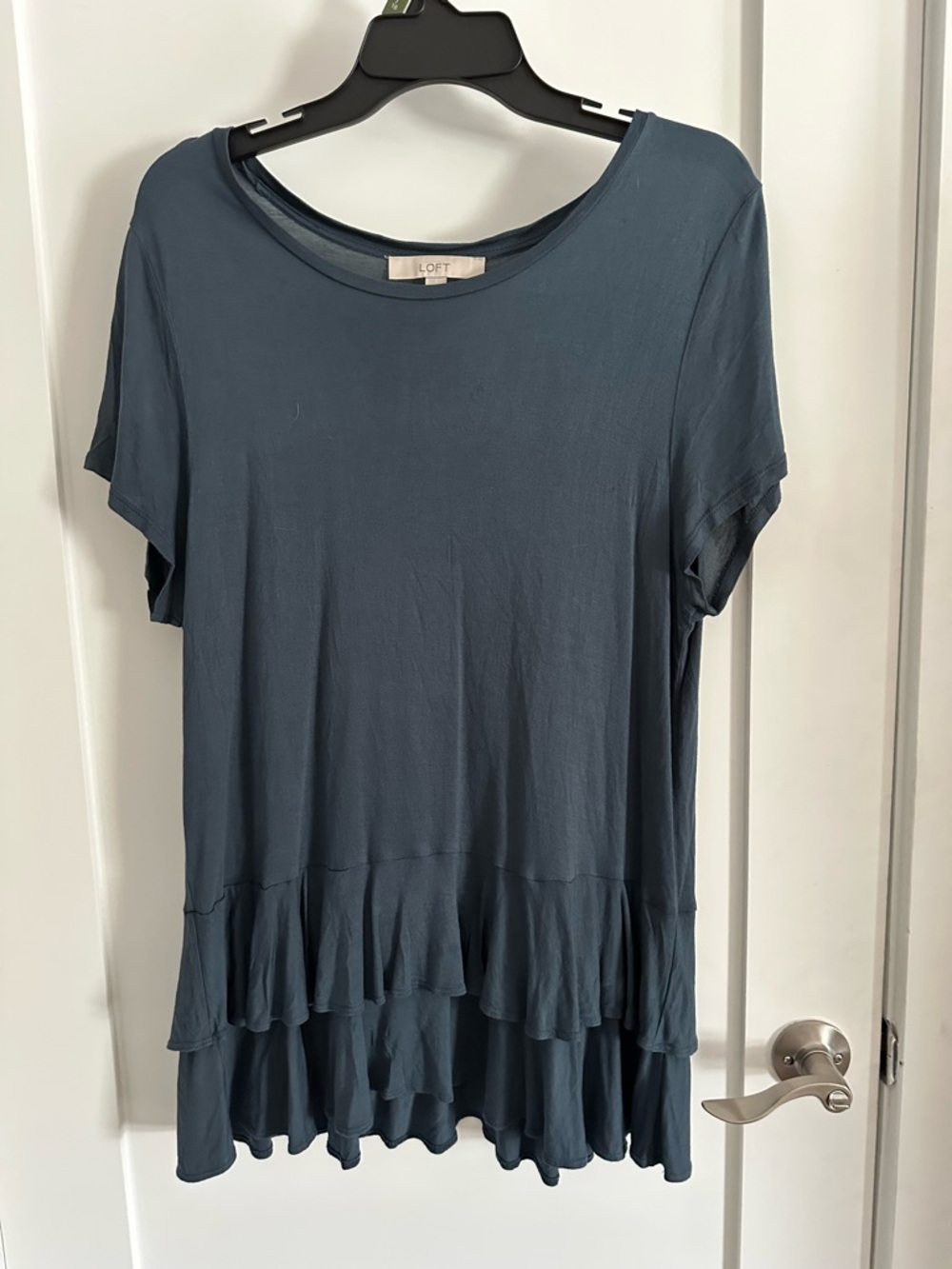 LOFT Navy Blue Short Sleeve Ruffle Hem Tunic
